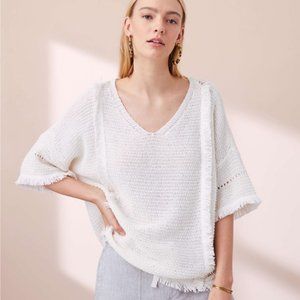 Lou & Grey White Fringe Sweater, Small, White